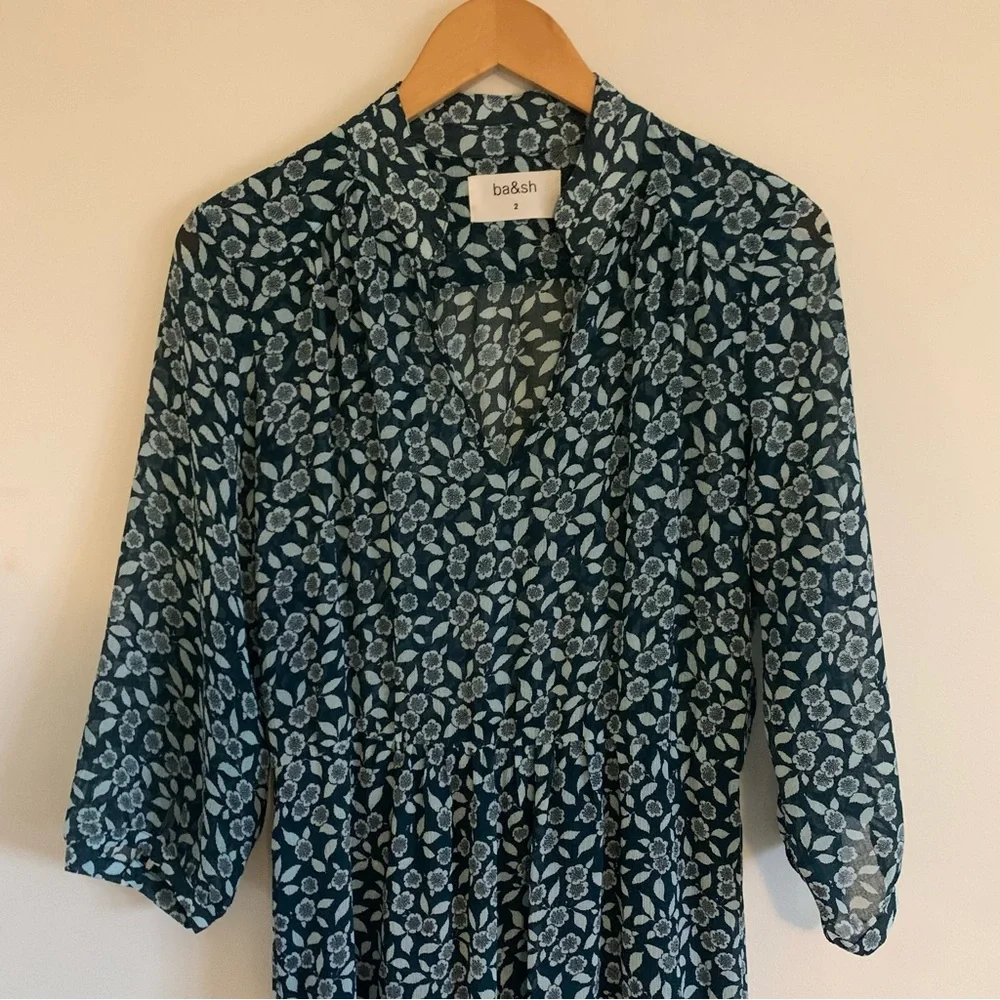 ba&sh Bonnie Bleupaon Blue Floral Midi Dress, Medium - Picture 4 of 16